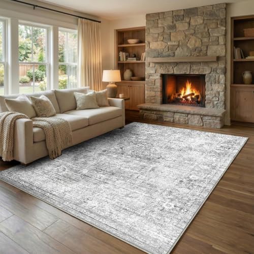 Homemate Washable Rug 5x7 Area Rugs - Vintage Rugs for Living Room - color: Grey, size: 5x7 ft