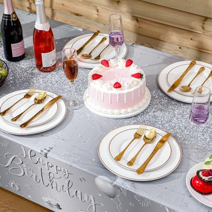 Tudomro 3 Pcs Plastic Happy Birthday Party Tablecloths,Silver - color: Silver