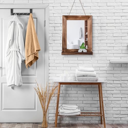 QDSSDECO 16" x 20" Farmhouse Wall Mirror with Shelf and Hemp Rope, Brown - color: Brown With Hemp Rope