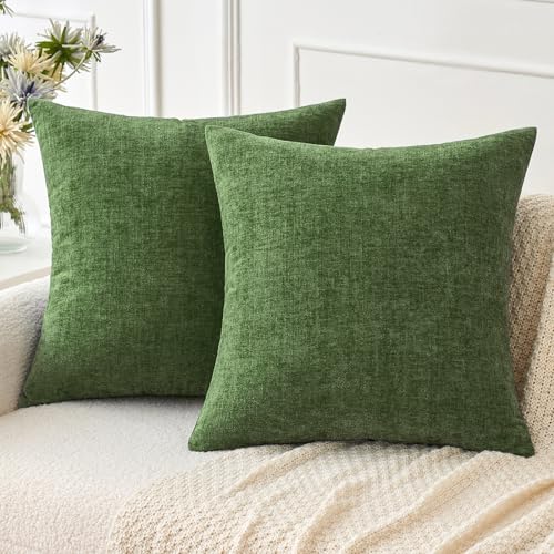 MIULEE Soft Chenille Throw Pillow Covers Moss Green 16x16 Inch Pack of 2 - color: Moss Green, size: 16" x 16" (Pack of 2)