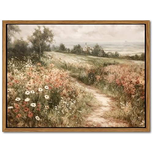 Vintage Framed Wall Art for Living Room – Vintage Wildflower Pictures Oil Paintings Canvas Prints – Country Flower Modern Farmhouse Wall Decor for Bathroom Bedroom Home Office – 8x10in - color: Seaside Garden, size: 10"L x 8"W
