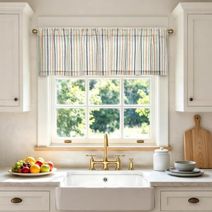 jinchan Linen Boxter Stripe Valances for Window 16 inch,Coastal,1 Panel - color: Boxter Stripe | Multi Coastal on Linen, size: 50"W x 16"L (Pack of 1)