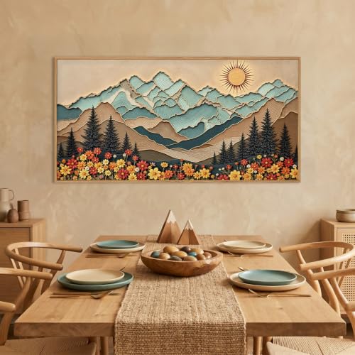 DRACIT Boho Wood Grain Mountain Framed Canvas Wall Art Set-40"*20" - color: Woodcut Style Mountain Wall Art, size: 40"L x 20"W