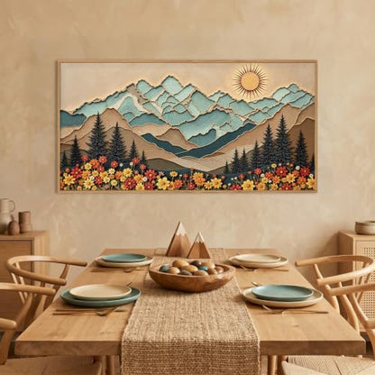 DRACIT Boho Wood Grain Mountain Framed Canvas Wall Art Set-40"*20" - color: Woodcut Style Mountain Wall Art, size: 40"L x 20"W