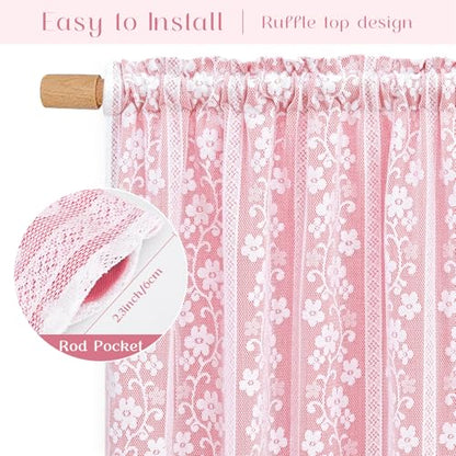ASPMIZ Pink Kitchen Curtains Double Layer Curtains with Linen Lace, Linen Kitchen Window Curtain 36 inch Length, Farmhouse Tier Curtain with 2 Tiebacks, Rod Pocket Window Treatments for Cafe Bathroom - color: Deep Pink, size: 26"W x 36"L (Pack of 2), styl