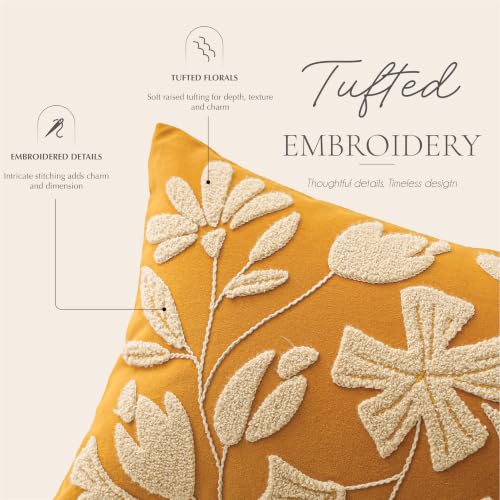 BlissBlush Lumbar Pillow Cover 12x20 Inch, Mustard Floral Tufted Velvet Decorative Accent Pillow Case for Sofa Bed Living Room, Cover Only - color: Yellow Mustard, size: 20" x 12" (Pack of 1)