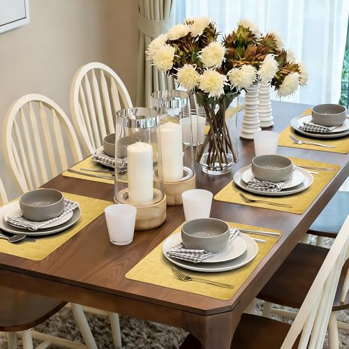 Maxpearl Faux Leather Placemats Set of 6, Easy to Clean, Light Yellow - color: Light Yellow