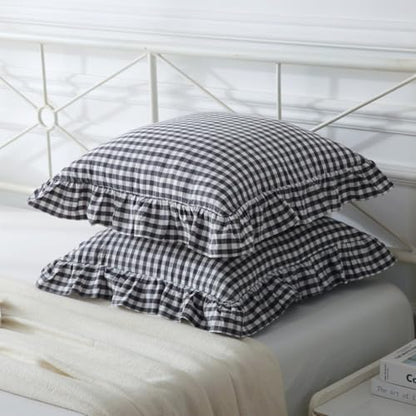 Mywinlle Black/White Gingham Plaid Ruffle Throw Pillow Covers 18"x18" - color: Black/White, size: 18" x 18" (Pack of 2)
