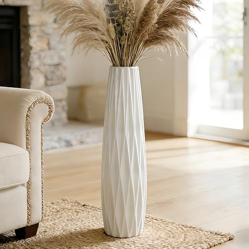 Large White Ceramic Vase, 28" Tall Floor Vase for Pampas Grass - color: Ten Stripes, size: Height-28 Inch
