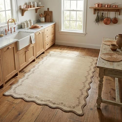 GarveeHome 3x5 Scalloped Washable Area Rug Non Slip Bedroom Entryway Rug - color: Jute, size: 3' x 5' (Rectangular)