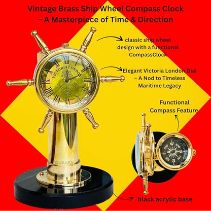 Ship Wheel Decorative Shipwheel CompassClock - Handmade Brass Tabletop Desk Decor Gift