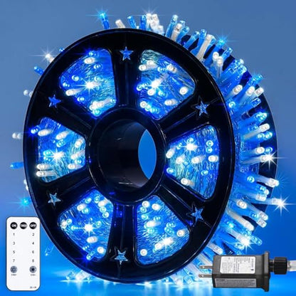 JMEXSUSS 163ft 500 LED Blue and White Christmas Lights with 8 Modes - color: Blue White, size: 500 LED