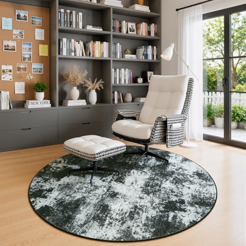 Merelax 4ft Round Back Grey Area Rug Washable Non-Slip Circle Carpet - color: Black Grey, size: 4' x 4'(48''x48'')