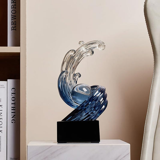 Modern Abstract Decorative Wave Statue, Blue Abstract Art Home Decor,Crystal Ball Art Wave Resin Sculpture, Office Desk Stand, Dining Table Center Decorative Aesthetics(B,Navy-Blue) - color: Navy-blue, size: B