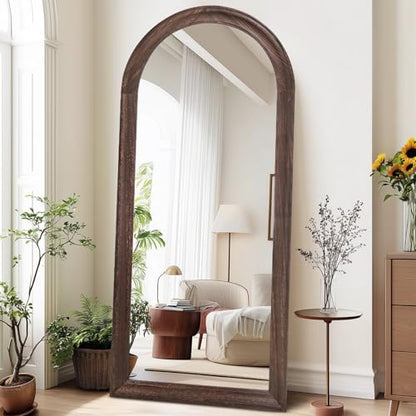 71x32 Solid Wood Arched Full Length Mirror, Elegant Brown Finish - color: Brown-ar Frame, size: 71"L x 32"W