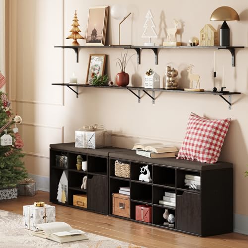 DINZI LVJ Long Wall Shelves, 55.1Inch Wooden Floating Shelves with Brackets - color: Espresso, size: 55.1 Inch