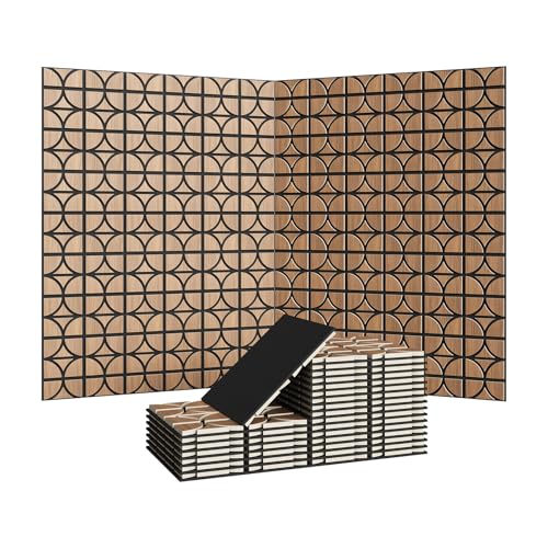 Garvee 3D Acoustic Wood Panels, 12" x 12" Sound Absorbing Wall Panels, Oak - color: 24 pcs-Oak