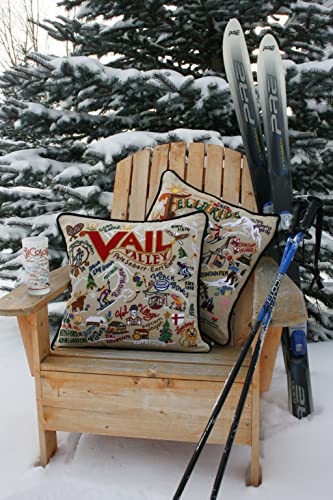 Catstudio Ski Telluride Hand Embroidered Pillow, Decorative Throw Pillow - color: Ski Telluride