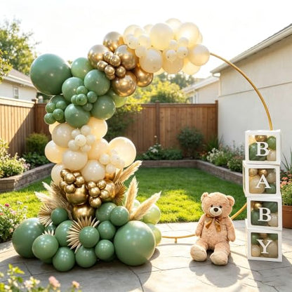 12 Inch Sage Green Gold Balloons for Safari Woodland Baby Shower Birthday - color: Sage Green White