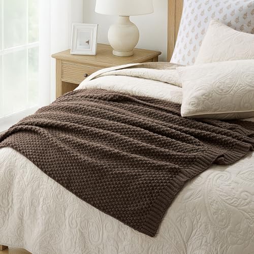 EVERGRACEHOME Chunky Chenille Knit Throw Blanket, 50 x 60, Cocoa Brown - color: Cocoa Brown, size: 50" X 60"