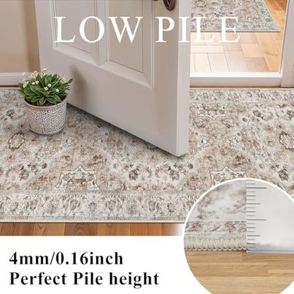Washable Hallway Runner Rug 2x6: Non Slip Runner Rugs with Rubber Backing - color: Beige, size: 2' x 6' (Rectangular)