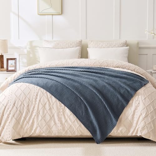 Blue Throw Blanket, Moss Knit, 60" x 80", Dusty Blue - color: Moss-dusty Blue, size: 60"x80"