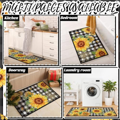 Fourluoo 3 Pcs Sunflower Kitchen Rugs and Mats Set Black White Plaid - color: Black White Gray