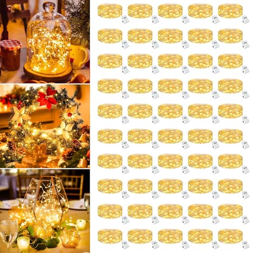 50 Pack Fairy Lights Battery Operated - 7ft 20 Led Small Twinkle lights 3 Modes, Bulk Mini String Lights Waterproof for Mason Jars Vases Crafts Party Wedding Mothers Day Decoration-Warm White - color: Warm White, size: 50 Pack
