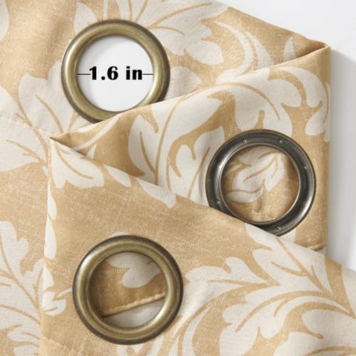 jinchan Brown Floral Curtains 84 Inch Room Darkening Grommet 2 Panels - color: Gold, size: 50"W x 84"L (Pack of 2)