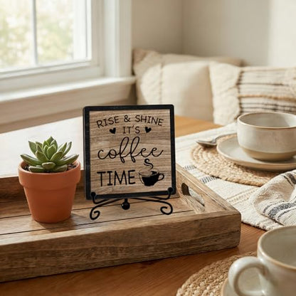Funny Coffee Bar Decor, 5"x5" Coffee Bar Sign - color: Earthy Medium Oak