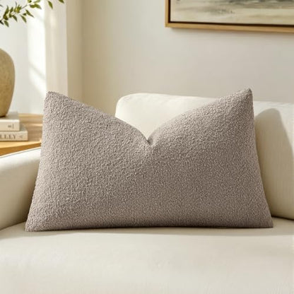 MIULEE Textured Boucle Lumbar Pillow Cover for Bed 12x20 Light Brown - color: Light Brown, size: 20" x 12" (Pack of 1)