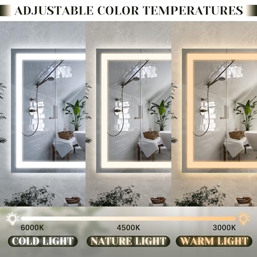 ROLOVE 32x22 Lighted Vanity Mirror, Wall-Mounted, Detachable 10X Magnifier - color: White, size: 22"L x 32"W