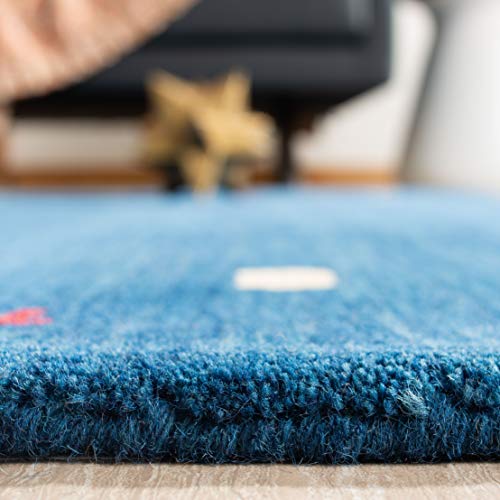 SAFAVIEH Himalaya Collection Area Rug - 5' x 8', Blue, Handmade Boho Tribal Wool, Ideal for High Traffic Areas in Living Room, Bedroom (HIM563M) - color: Blue, size: 5' x 8' (Rectangular)