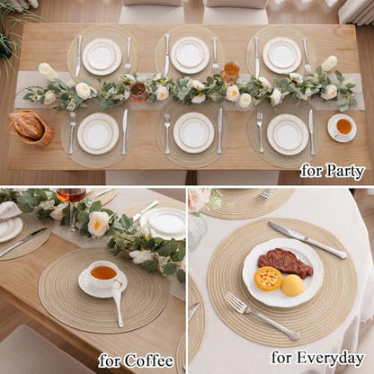 SHACOS 15 inch Beige Round Placemats Set of 12 for Dining Table Woven Braided Circle Place Mats Kitchen Placemat Washable Table Mats - color: Beige, size: Set of 12