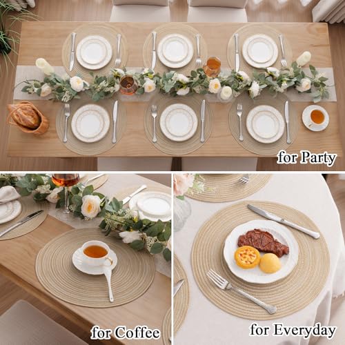 SHACOS 15 inch Beige Round Placemats Set of 12 for Dining Table Woven Braided Circle Place Mats Kitchen Placemat Washable Table Mats - color: Beige, size: Set of 12