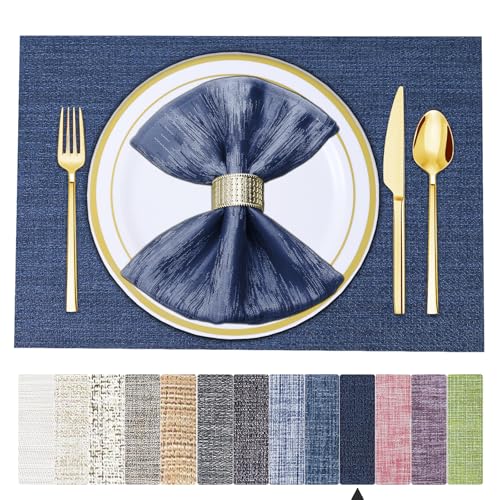 BETEAM Placemats Set of 8, Woven Vinyl Placemat for Dining Table, Navy Blue - color: Navy Blue, size: 8 Pcs