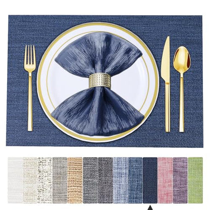 BETEAM Placemats Set of 12, Woven Place mats for Dining Table, Navy Blue - color: Navy Blue, size: 12 Pcs