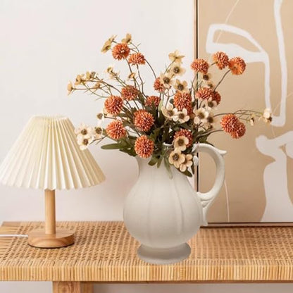 Large Rustic Ceramic Vase for Home Decor, Antique Textured Wide Mouth Farmhouse Clay Jug Pitcher Pottery Flower Vases with Handle for Aesthetic Gift… - size: 9''B