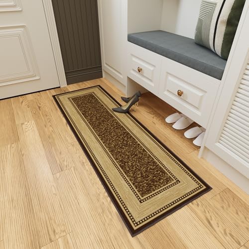 Ottomanson 2x5 Kitchen Rug Runner – Non-Slip Entryway Rug - color: Border Dark Brown, size: 1'8" x 4'5" (Runner)