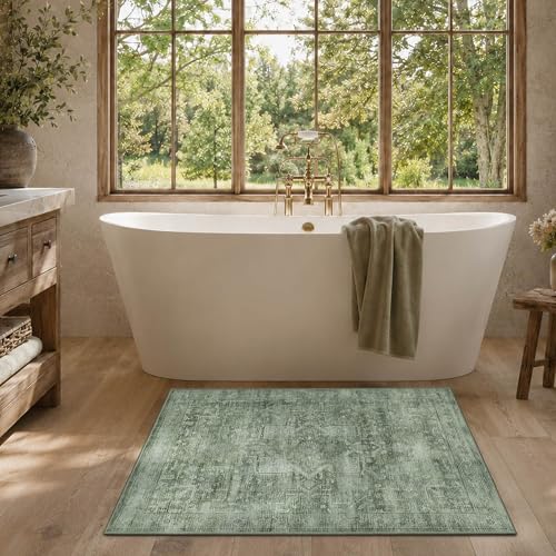 2x3 Washable Boho Entryway Area Rug Teal Non-Slip Front Door Mat - color: Teal, size: 2' x 3' (Rectangular)