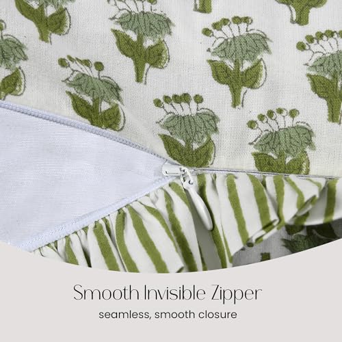 CPC Emerald Green Block Print Ruffle Sham Pillow Cover 14x36 Inch Pack of 1 - color: Emerald Green, size: 36" x 14" (Pack of 1)
