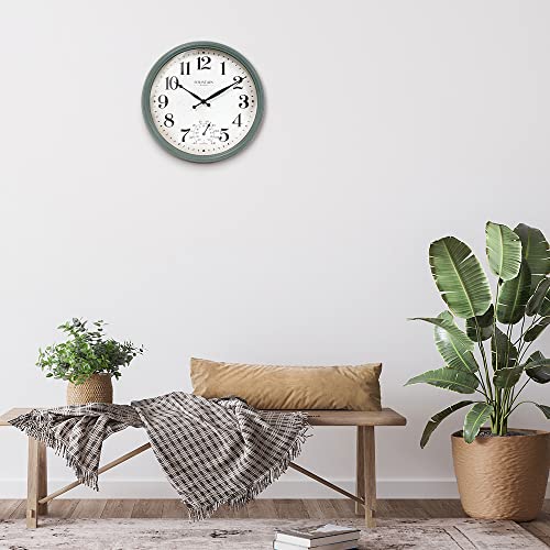 13" Outdoor Clock Thermometer Combo, Aged Teal Finish - color: Aged Teal, size: 13 inch