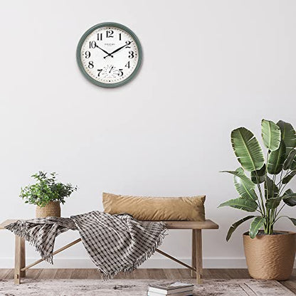 13" Outdoor Clock Thermometer Combo, Aged Teal Finish - color: Aged Teal, size: 13 inch