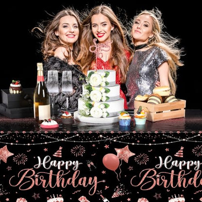 Tudomro 3 Pcs Plastic Happy Birthday Party Tablecloths,Black Rose Gold - color: Black Rose Gold