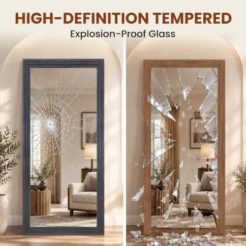 81x41in Full Length Mirror, 3-Tier Stepped Solid Wood Frame, Black - color: Black, size: 81"L x 41"W