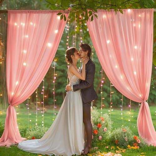 10 x 10 Dusty Pink Backdrop Curtains with Light String for Party - color: Dusty Pink, size: W5' x H10'(2 panels)