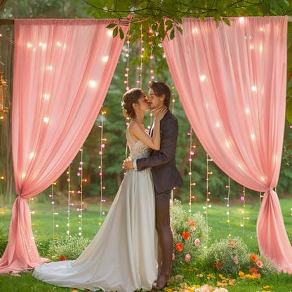 10 x 10 Dusty Pink Backdrop Curtains with Light String for Party - color: Dusty Pink, size: W5' x H10'(2 panels)