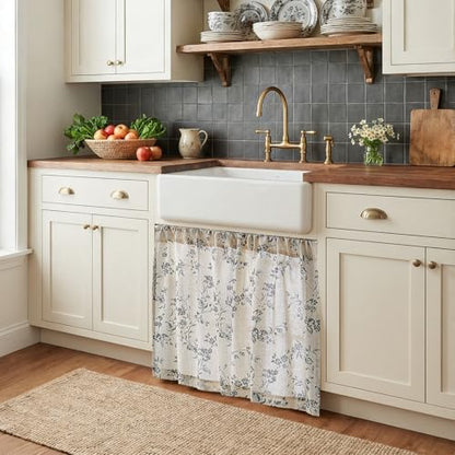 jinchan Floral Linen Kitchen Tier Curtains, 24 Inch, 2 Panels, Black - color: Alisa Black, size: 26"W x 24"L (Pack of 2)