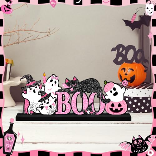 Halloween Pink Table Decorations Centerpiece, Metal Table Sign - style: Pink Ghosts