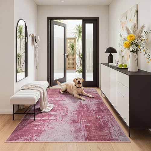 Merelax 3x5 Pink Area Rug Washable Non-Slip Low Pile Entryway Carpet - color: Pink, size: 3' x 5'(36''x60'')